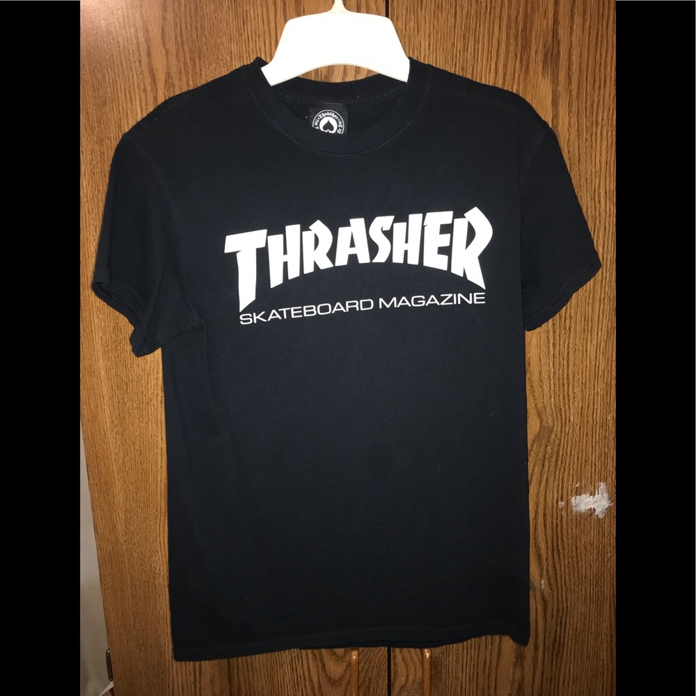 black and white thrasher shirt